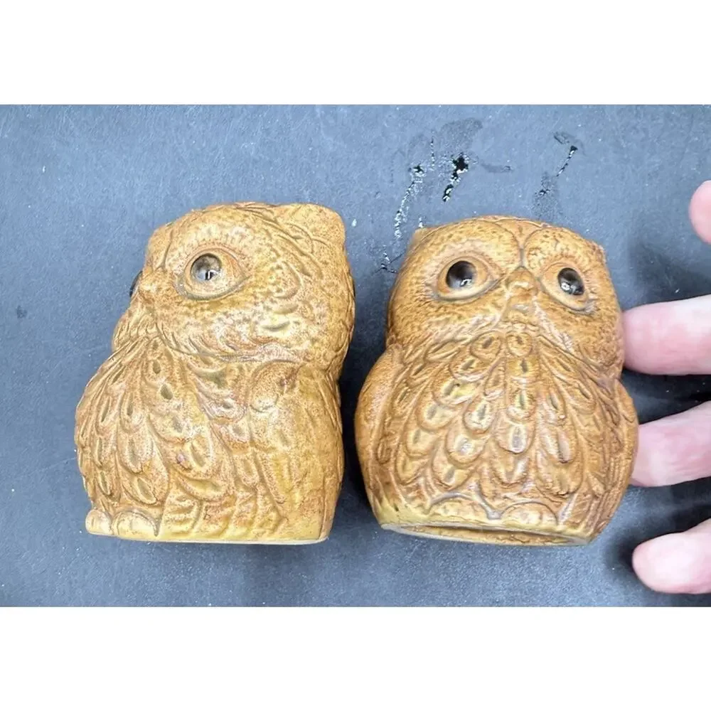 Vintage MCM 1960s Ceramic Owl Salt and Pepper Shakers With Stoppers Japan S1